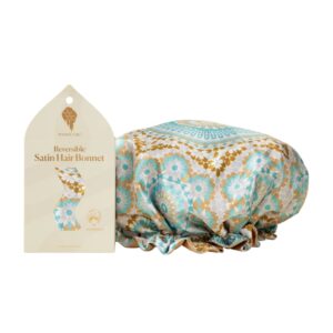 Bounce Curl Reversible Satin Hair Bonnet Teal, boneta reversibila din satin pentru protectia parului cret