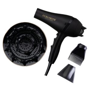 Curlsmith Defrizzion Dryer & XXL Diffuser, uscator de par antifrizz cu difuzor XXL 20 cm, 2000 W
