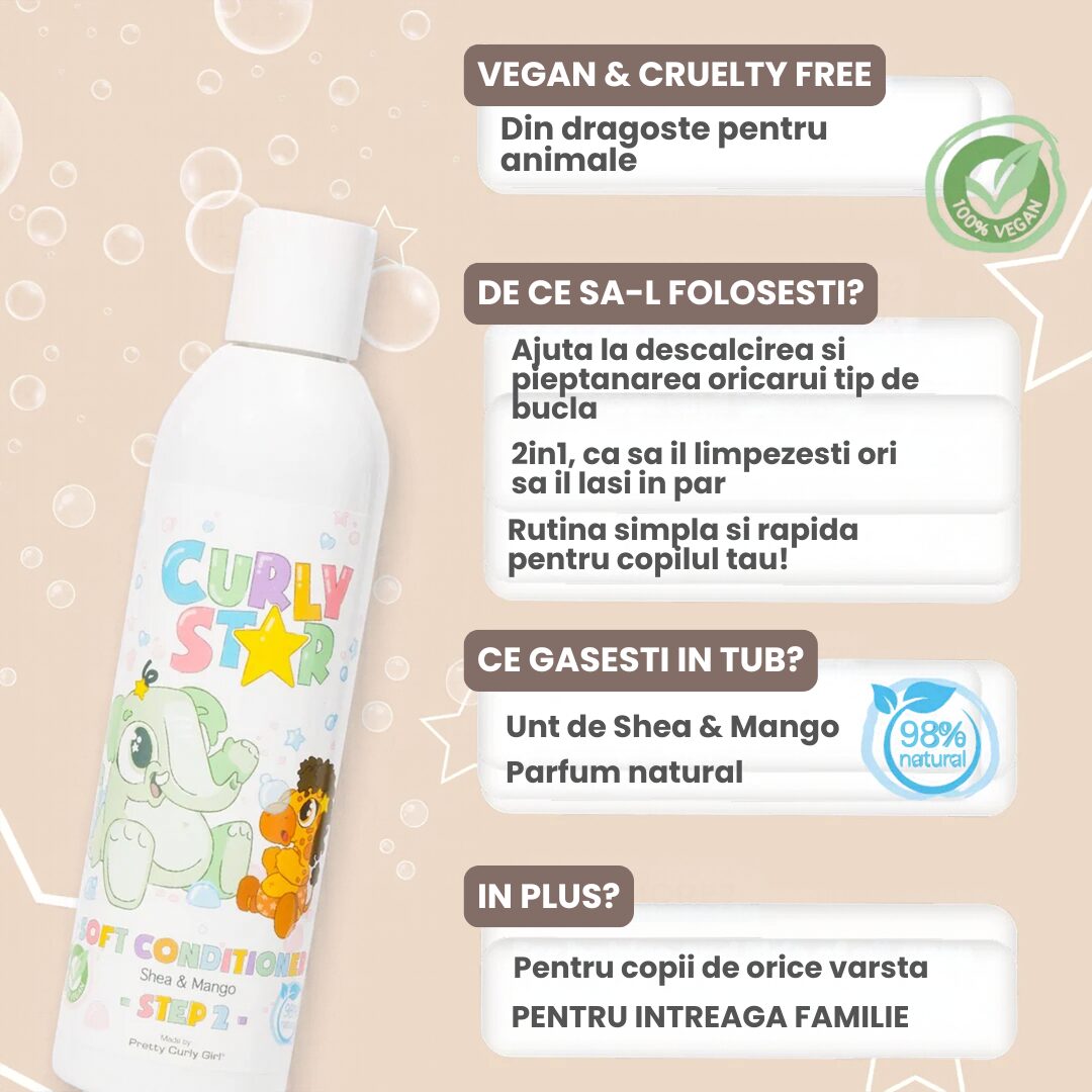 Curly Star Soft Conditioner, balsam cu si fara clatire pentru descurcarea parului cret al copiilor 250 ml