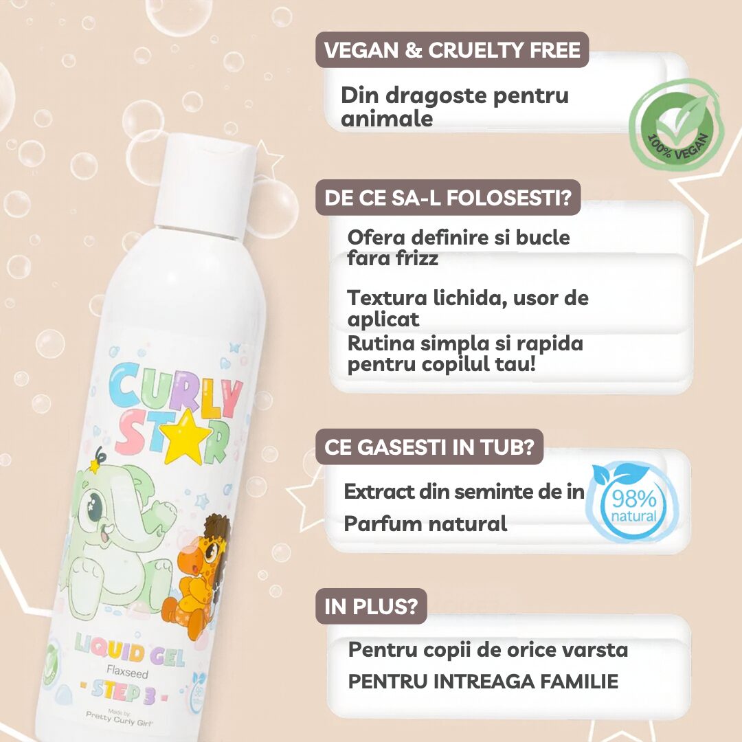 Curly Star Liquid Gel, gel lichid cu fixare usoara pentru parul cret al copiilor 250 ml
